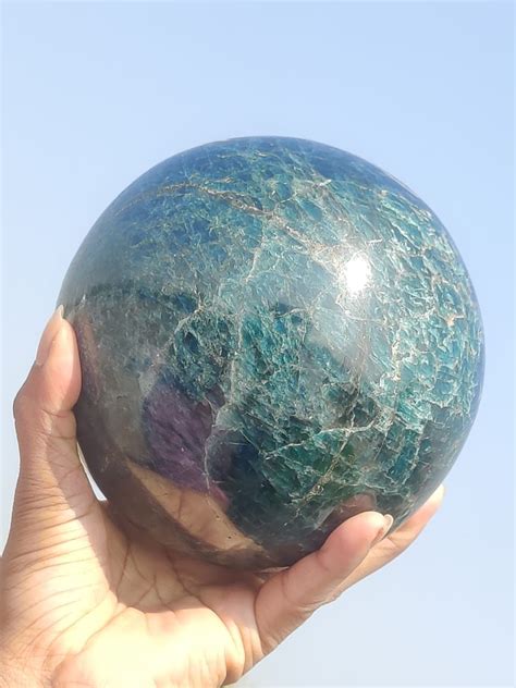 Green Apatite Stone Sphere Ball Orb 120 Mm Blue Crystal Etsy