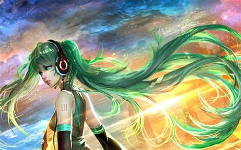 Download Wallpapers Hatsune Miku Green Hair Manga Art Vocaloid For