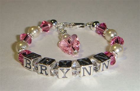 Baby Birthstone Name Bracelet Swarovski Pearls And Crystals Etsy