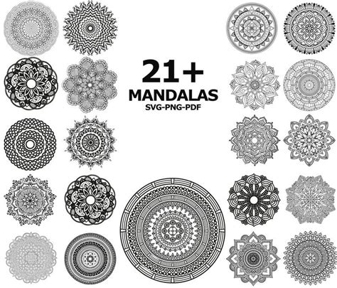 21 Mandala Designs Svg Bundle Png Pdf Mandala Art