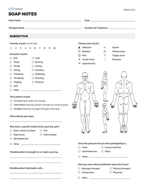 clinicsense soap note template for massage therapists in free soap notes for massage therapy