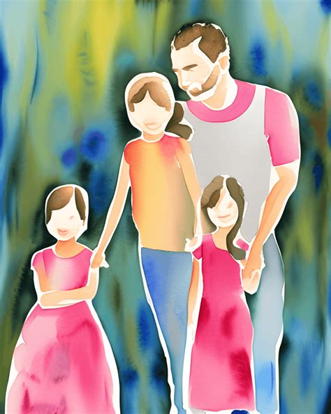 Father Daughter Son Watercolor Painting · Creative Fabrica