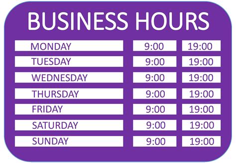 Hilaire Printable Business Hours Sign | Russell Website