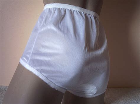 silky virgin white sheer nylon full cut panties vintage mushroom gusset s m 40 ebay