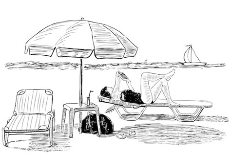 Premium Vector Sketch Of A Woman Sunbathing On The Beach