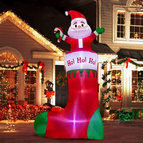 10Ft Christmas Inflatable Santa on Stockings, Outdoor Christmas ...