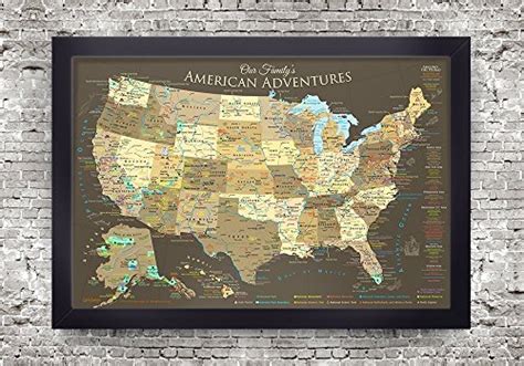 National Parks Map Push Pin Map Brown Edition Framed Map 30×20