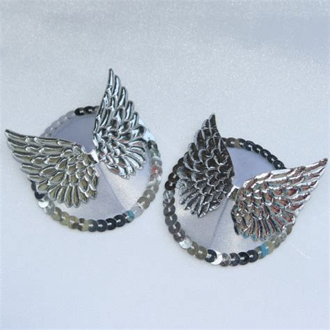 Angel Silver And White Satin Wing Nipple Pasties Covers Burlesque