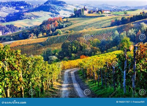 Vineyards And Castles Of Piemonte In Autumn Colors North Of Italy