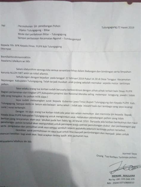 Surat permohonan merupakan surat yang di dalamnya tentang permohonan yang dibuat oleh penulis mengenai sesuatu. Contoh Surat Permohonan Penebangan Pohon Pinggir Jalan ...