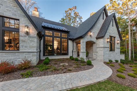 Front Entry And Walkway To White Stone And Brick Mountain Home Acm