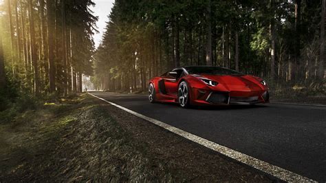 Forests Cars Roads Vehicles Tuning Lamborghini Aventador Red
