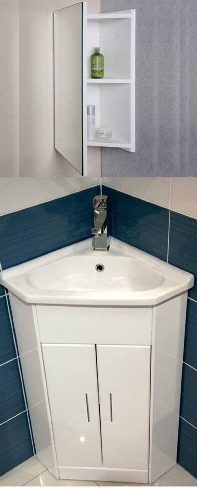 White Compact Corner Vanity Unit Bathroom Cloakroom Furniture Sink