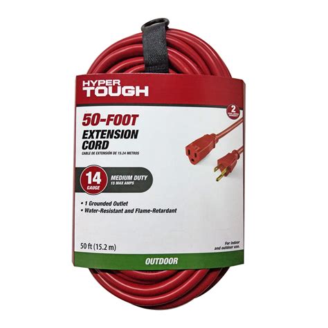 Hyper Tough 50ft 143 Extension Cord Red For Outdoor Use