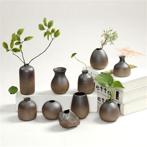 Classic Ceramic Vase Coarse Pottery Mini Small Flower Vases Decor Arts
