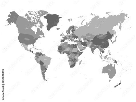 Obraz Mapa świata W Czterech Odcieniach Szarości Na Białym Tle