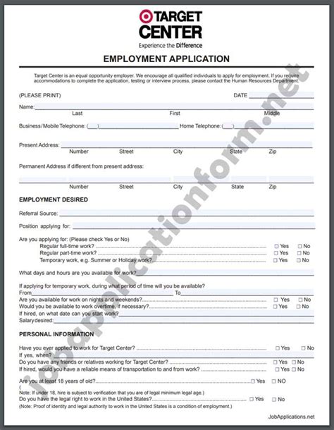 target application form  printable job applications employment