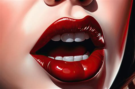 Крупный план женских губ с красной помадой цвета ai генеративный Премиум Фото