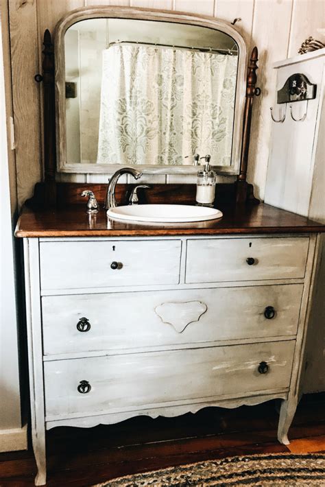 Diy Bathroom Vanity Turning An Antique Dresser Into A Bathroom Vanity At A Lake House Bathro