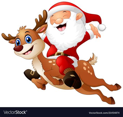 Happy Santa Claus Riding A Reindeer Royalty Free Vector