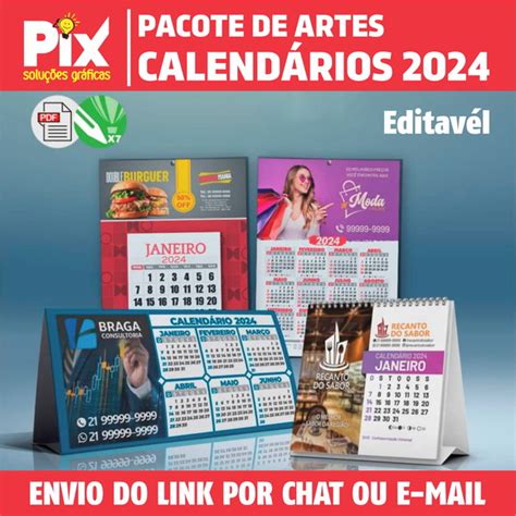 Calendário 2024 Editável Pack De Artes Elo7