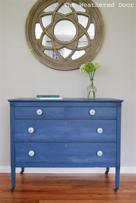 Federal blue / 50bb 08/129. A Federal Blue Milk Paint Dresser with Light Blue Knobs ...