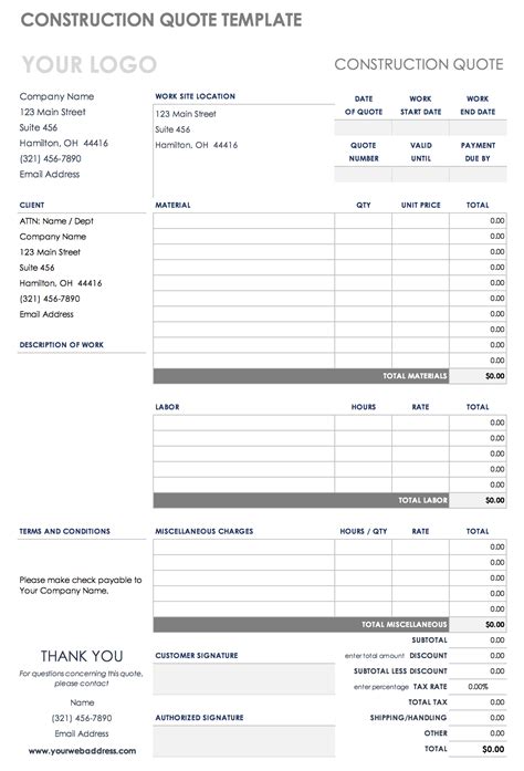 Free Construction Quote Templates | Smartsheet