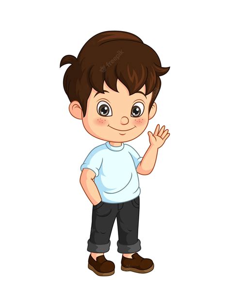Premium Vector Cartoon Happy Little Boy Waving Hand