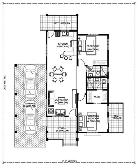 Modern Two Bedrooms And Two Bathrooms Bungalow House Plan Ulric Home
