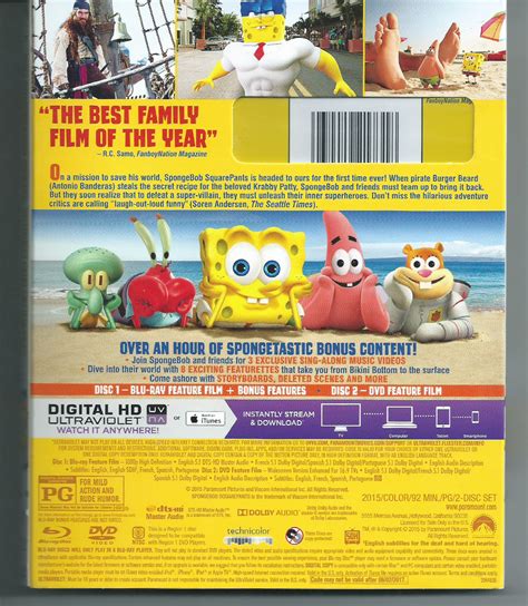 Spongebob Squarepants Movie Sponge Out Of Water Blu Ray Dvd 2015 2