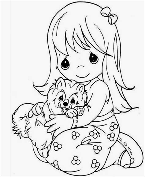 Little Girl Hugging Puppy Coloring Page Free Printable Coloring Pages