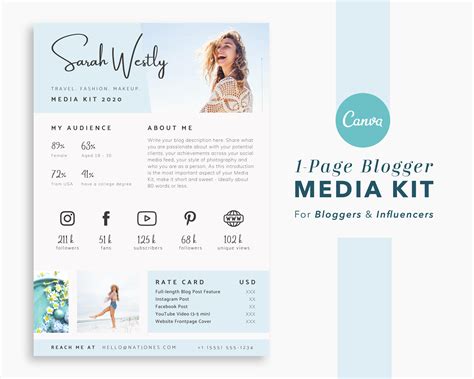 Classic Media Kit Template For Influencers And Bloggers Single Page