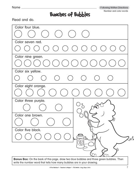 Following Directions Worksheets For 1st Grade 1 School Ela