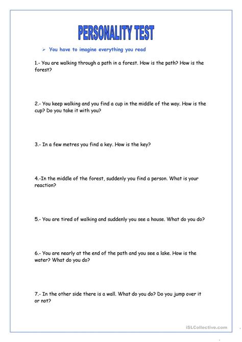 Personality Test Worksheet Free Esl Printable Worksheets