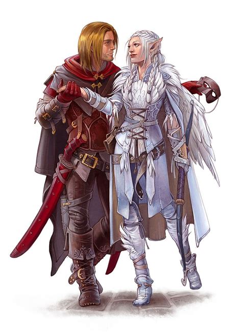 Human Male Elf Female Ranger Fighter Lovers Character Portraits Fantasy Clothing Concept