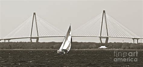Sailboat Sailing Cooper River Bridge Charleston Sc Photograph By Dustin