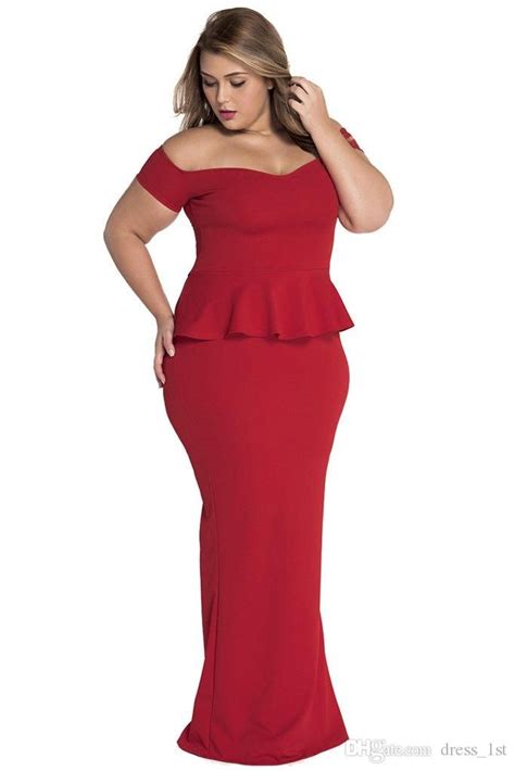 Plus Size Formal Evening Prom Dresses Cheap 2017 Latest Red Spandex Off The Shoulder Peplum
