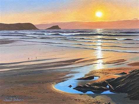 Fistral Beach Sunset Vincent Basham Seascape Artist Cornwall