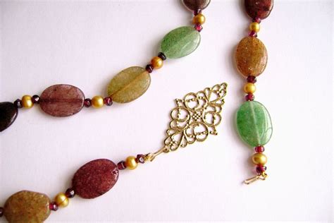 Indian Aventurine Necklace Garnets Cultured Pearls Gemstone Etsy