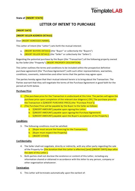 Free Letter Of Intent Templates Samples Word Pdf