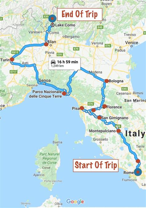 a map showing the route from italy to italy