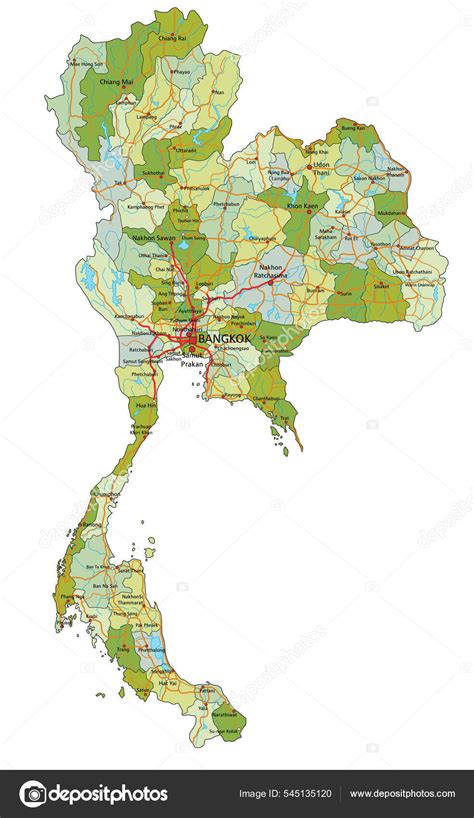 Highly Detailed Editable Political Map Separated Layers Thailand Stock