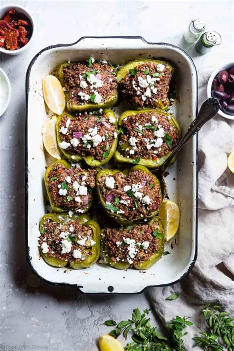 Greek Healthy Turkey Quinoa Stuffed Bell Peppers Food Faith Fitness