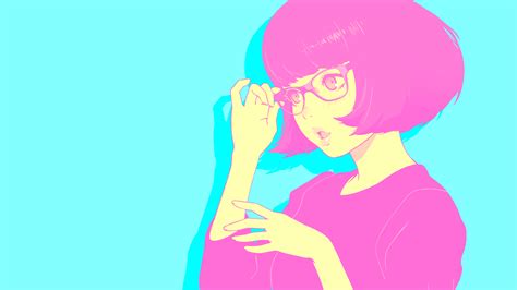 Short Hair Open Mouth Ilya Kuvshinov Anime Glasses Colorful Vaporwave Simple Background