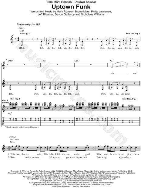Bruno Mars Uptown Funk Guitar Tab In D Minor Download And Print Sku