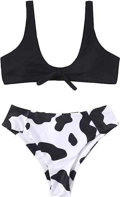 Wdirara Women S Cow Print Bikini Swimsuit Piece Bathing Suits
