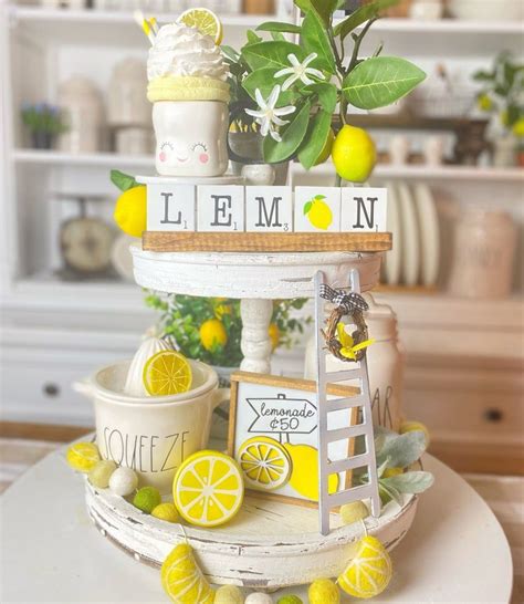 Lemon Lemonade Pink White And Yellow Tiered Tray Set Mix And Etsy
