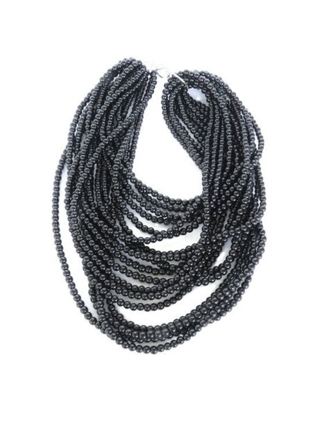 Super Chunky Black Multistrand Necklace Adjustable Black Necklace Black