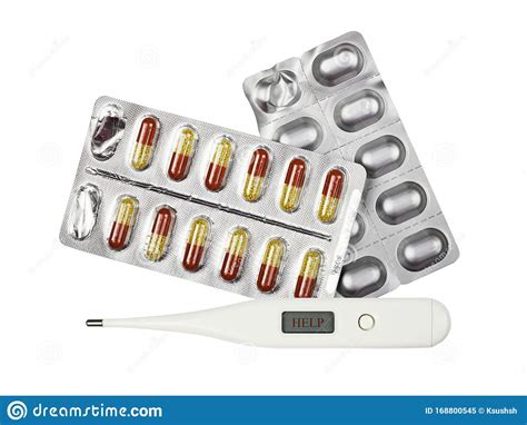 Pills In Blisters And Digital Thermometer Stock Image Image Of