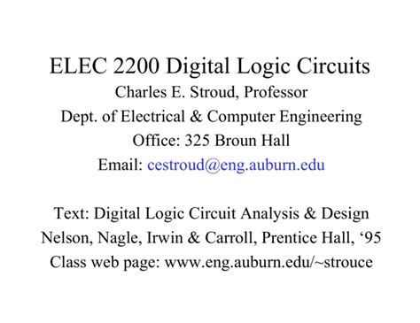 Elec 2200 Digital Logic Circuits